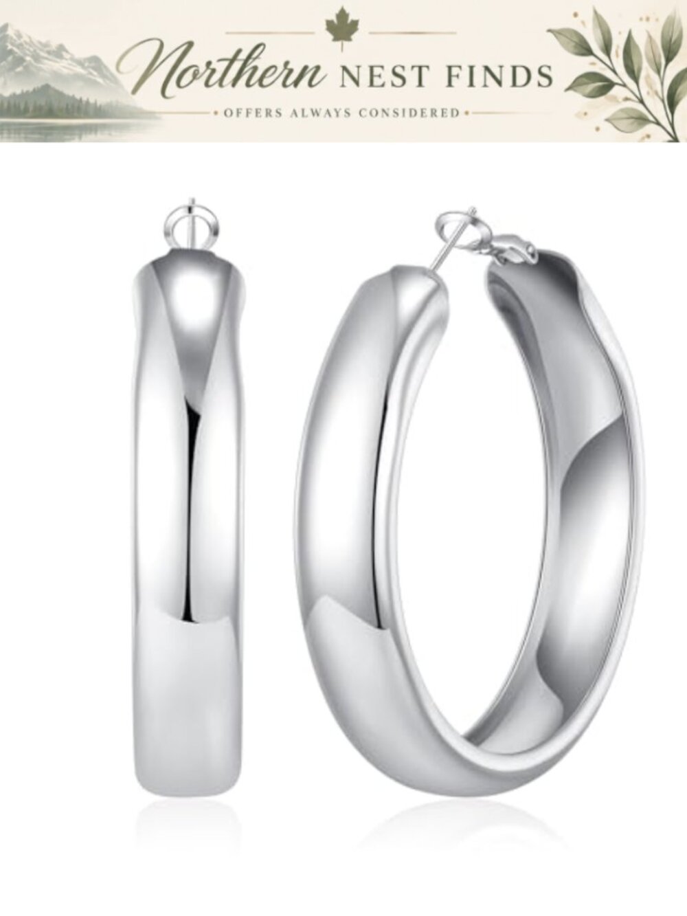 14K Gold Plated Sterling Silver Hoop Earrings 11mm Thick Chunky Lightweight